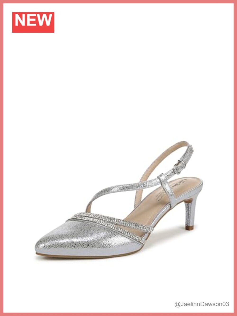 Slingback Pump with Rhinestone Accents, Stiletto Heel, Pointed Toe